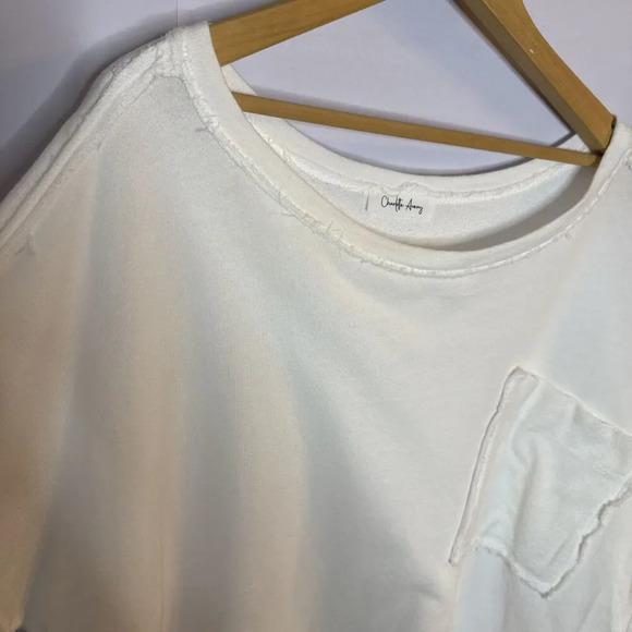 Charlotte Avery Womens Oversized Med T Shirt White Boxy Baggy Raw Hem Basic - Picture 4 of 7